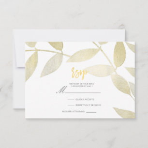 Modern Rustic Golden Gold Leaves Botanical RSVP Card