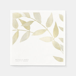 Modern Rustic Golden Gold Leaves Botanical Wedding Napkin