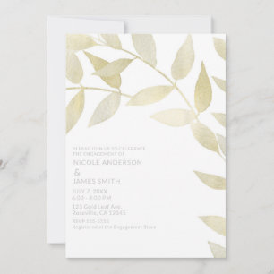 Modern Rustic Golden Gold Leaves Engagement Shower Invitation