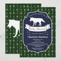 Modern Rustic Green & Blue Wolf Arrows Baby Shower