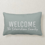 Modern rustic green burlap Welcome Family monogram Lumbar Cushion<br><div class="desc">Modern rustic green faux burlap Welcome Family monogram name pillow.
You can easily change the text.</div>