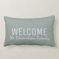 Modern rustic green burlap Welcome Family monogram