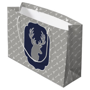 Modern Rustic Grey Deer & White Arrows Large Gift Bag