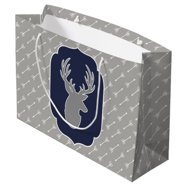 Modern Rustic Grey Deer & White Arrows Large Gift Bag (Back Angled)