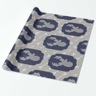 Modern Rustic Grey Deer & White Arrows Wrapping Paper