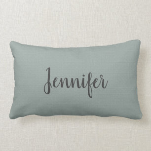 Modern Rustic grey green burlap monogram name Lumbar Cushion