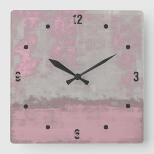 Modern rustic grey mallow pink abstract square wall clock