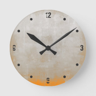 Modern Rustic Grey Orange Abstract Round Clock