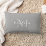 Modern rustic Grey personal monogram name Lumbar Cushion<br><div class="desc">Modern rustic Grey personal monogram name Pillow</div>
