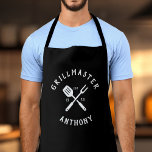 Modern Rustic GRILLMASTER Cool Retro Custom Adult<br><div class="desc">Retro cool personalised GRILLMASTER bbq apron in a logo-style typography design featuring your custom name and birth year. Great gift for Father's day or a unique birthday gift for the guy who loves to barbeque. This is the black version.</div>