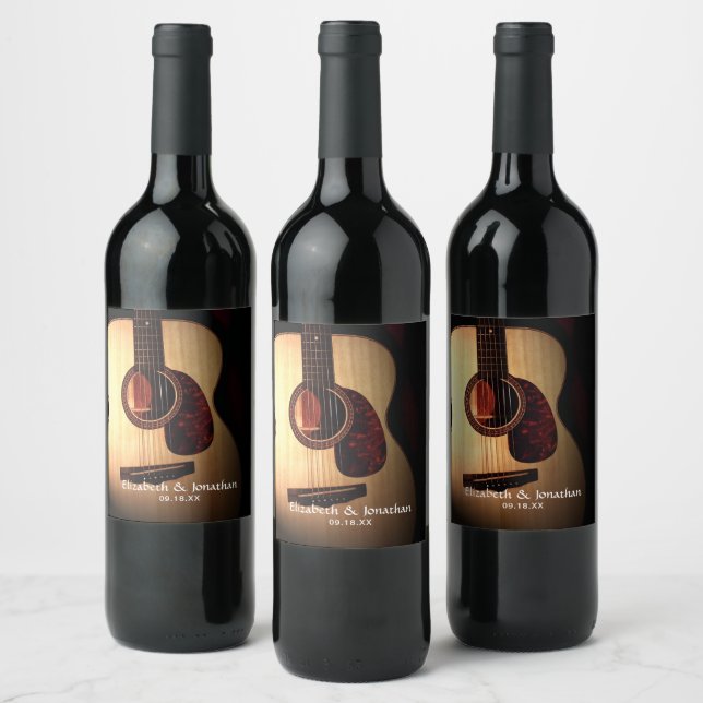 Modern Rustic Guitar Musical Musician Wedding Wine Label (Bottles)