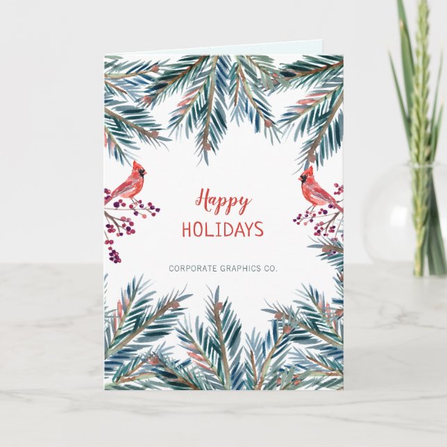 Modern rustic Happy Holidays corporate LOGO Card (Front)