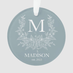 Modern Rustic holiday monogram Cadet Grey Ornament