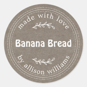 Modern Rustic Homemade Banana Bread Kraft Paper Classic Round Sticker