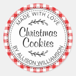 Modern Rustic Homemade Christmas Cookies Red Check Classic Round Sticker