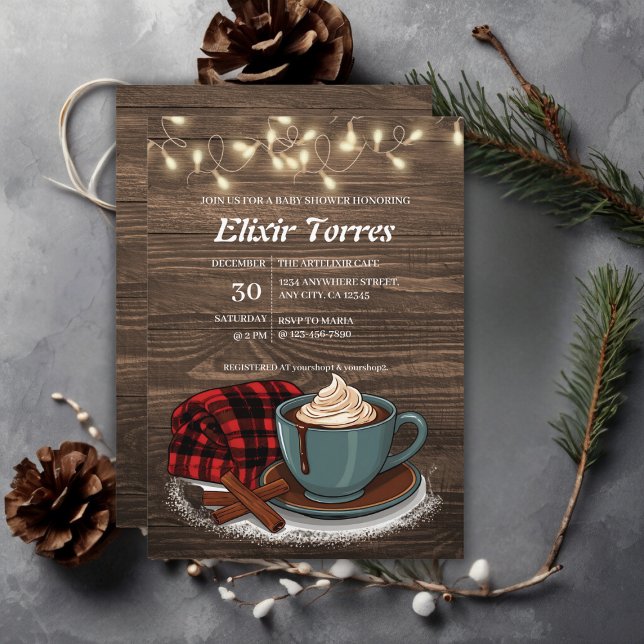 Modern Rustic Hot Cocoa Cosy Baby Shower Invitation (Creator Uploaded)