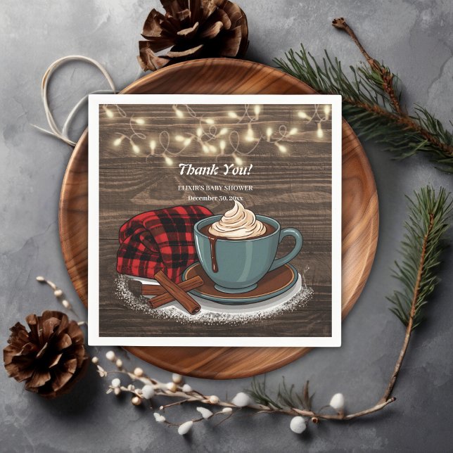 Modern Rustic Hot Cocoa Cosy Baby Shower Napkin (Creator Uploaded)