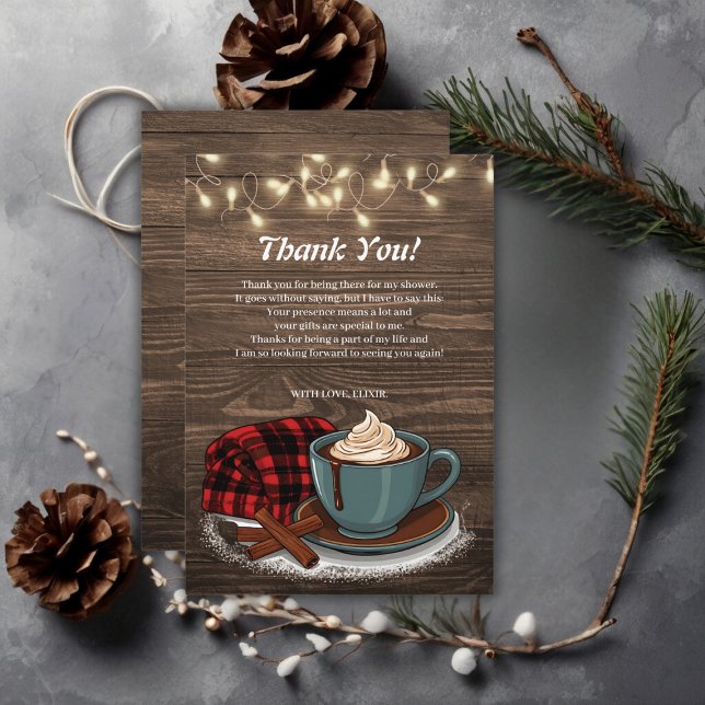 Modern Rustic Hot Cocoa Cosy Baby Shower Thank You Card (Creator Uploaded)