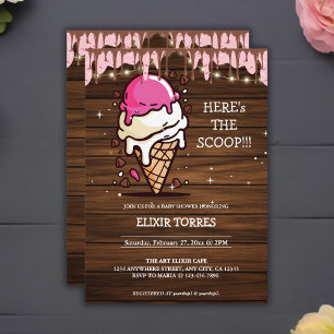 Modern Rustic Ice Cream Scoop Drawing Baby Shower Invitation