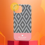 Modern Rustic Ikat Grey Coral Heart Monogram iPhone 16 Case<br><div class="desc">Grey and coral pink colours with trendy tribal pattern - If your art still needs to be adjusted,  click on the Customise This button. This will take you to a design area where you can move things around and even change fonts or colour.</div>