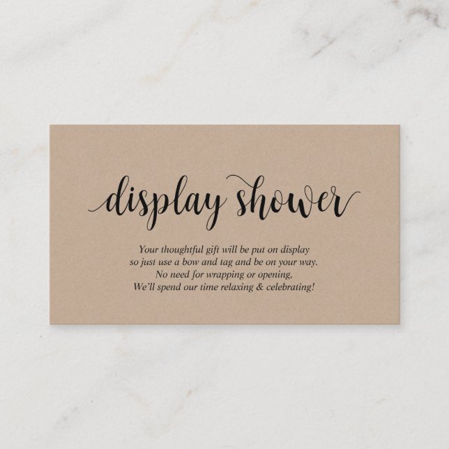 Modern Rustic Kraft, Black Script, Display Shower Enclosure Card (Front)