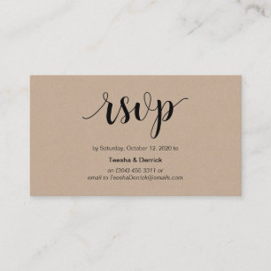 Modern Rustic, Kraft, Black Script, Wedding RSVP Enclosure Card