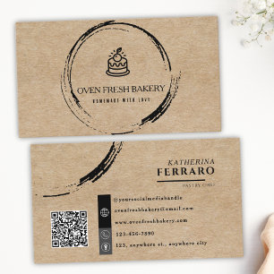 Modern Rustic Kraft Brown Cake QR Code Bakery  Business Card