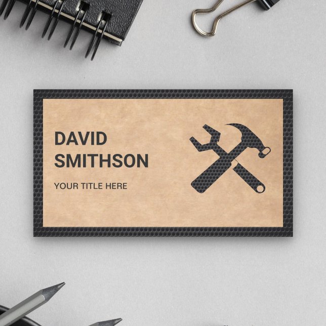 Modern Rustic Kraft Handyman Auto Repair Mechanic Business Card (Creator Uploaded)