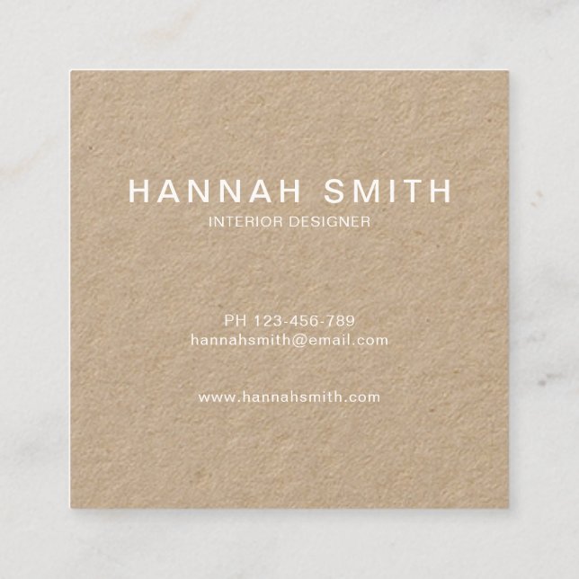 Modern Rustic Kraft Hello Square Business Card (Back)