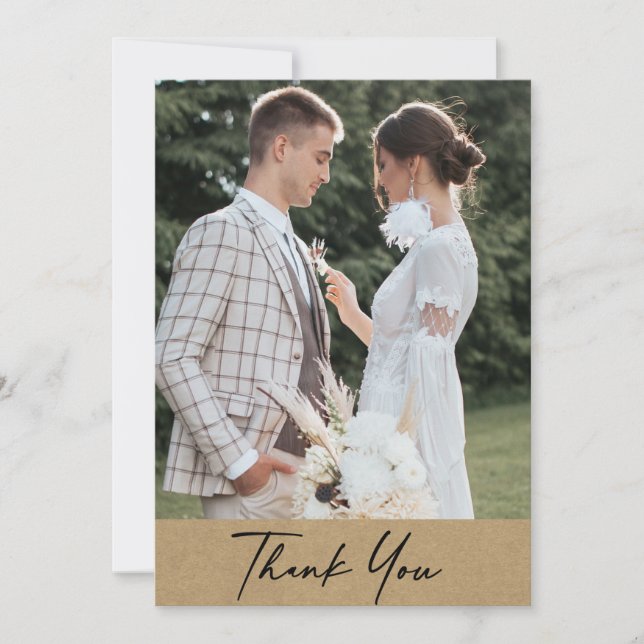 Modern Rustic Kraft Photo Wedding Thank You Card (Front)
