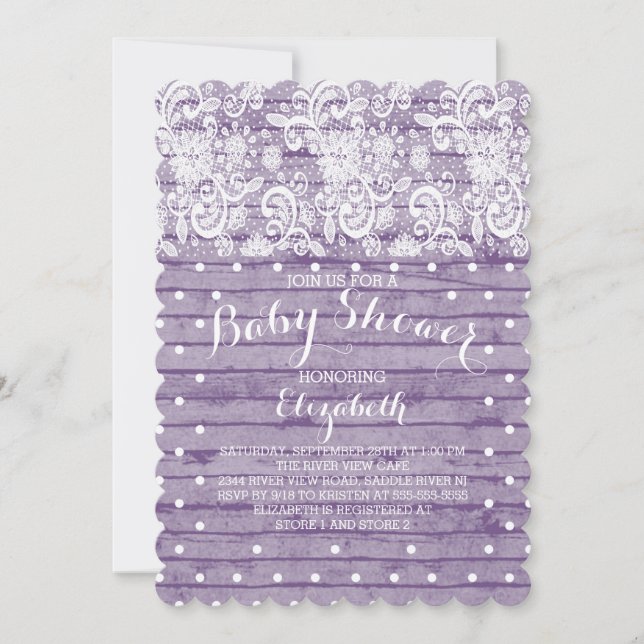 Modern Rustic Lace Girls Baby Shower Invitation (Front)