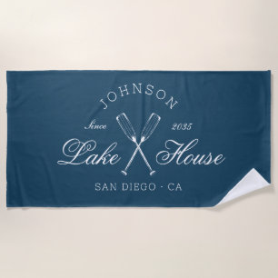 Modern Rustic Lake House Boat Oars Coastal Blue Beach Towel