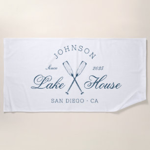 Modern Rustic Lake House Boat Oars Coastal Blue Beach Towel