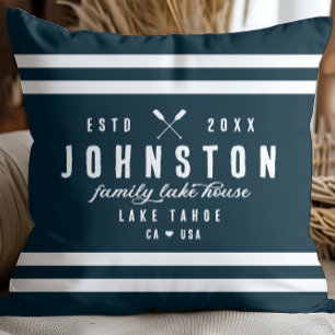 Modern Rustic Lake House Navy White Cushion