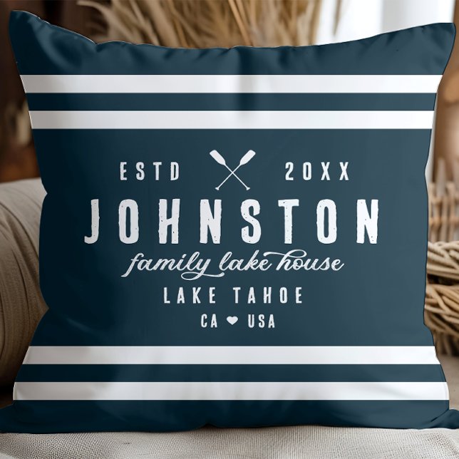 Modern Rustic Lake House | Navy White Cushion (Creator Uploaded)