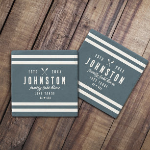 Modern Rustic Lake House   Navy White Stone Coaster