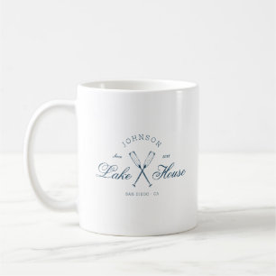 Modern Rustic Lake House Oars Coastal Navy Blue Coffee Mug