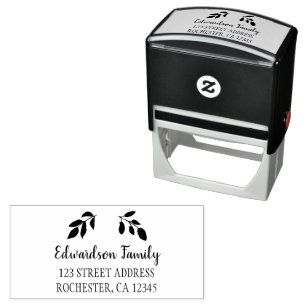 Modern rustic leaves typography return address self-inking stamp