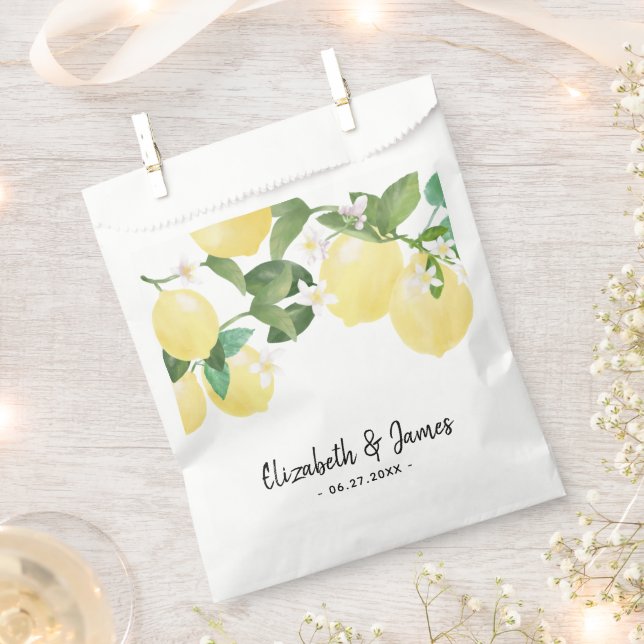 Modern Rustic Lemon Watercolor Summer Wedding Favour Bags (Clipped)