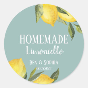 Modern Rustic Lemons Blue Homemade Limoncello  Classic Round Sticker