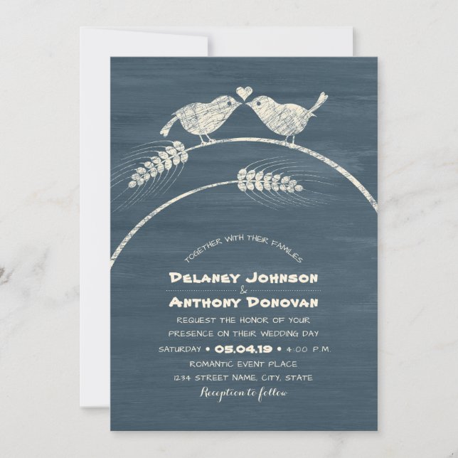 Modern Rustic Love Bird Wedding Country Wood Invitation (Front)