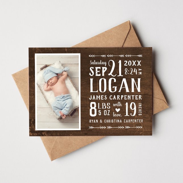 Modern Rustic Magnetic Photo Birth Announcement (Creator Uploaded)