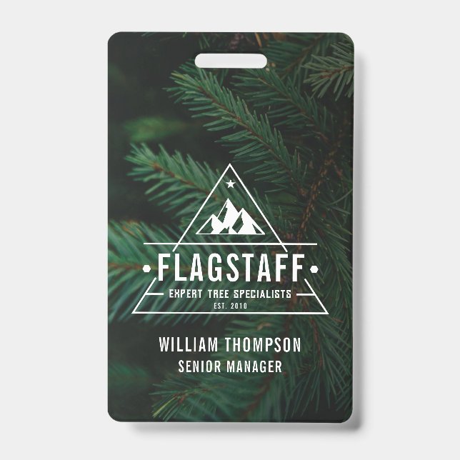 Modern Rustic Masculine Mountain Tree Arborist ID Badge (Front)