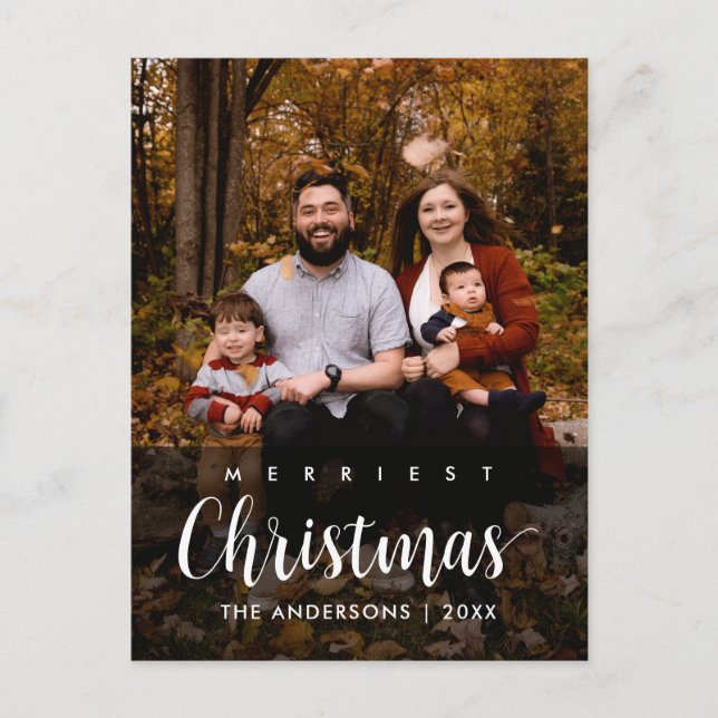 Modern Rustic Merry Christmas Family Photo Postcard (Front)