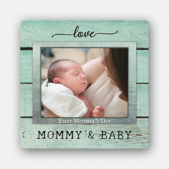 Modern Rustic Mint Green Wood Photo Plaque (Creator Uploaded)