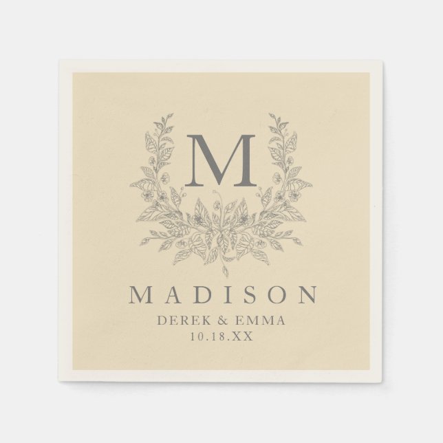 Modern Rustic monogram Champagne wedding napkins (Front)