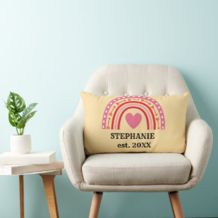 Modern Rustic Monogram Custom Family Name Rainbow Lumbar Cushion
