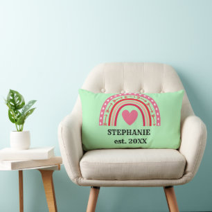 Modern Rustic Monogram Custom Family Name Rainbow Lumbar Cushion