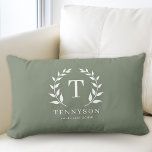 Modern Rustic Monogram Wreath Family Name Sage Lumbar Cushion<br><div class="desc">Modern Rustic Monogram Wreath Family Name Sage Lumbar Pillow</div>