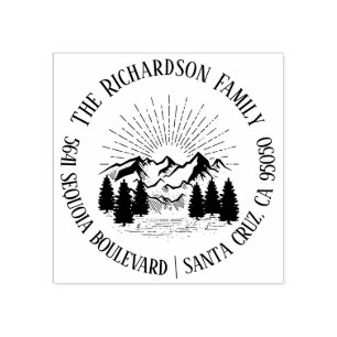 Modern Rustic Mountains Family Name Return Address Rubber Stamp